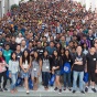 Large group of graduate students at the 2016 SEAS orientation in UB's CFA. 