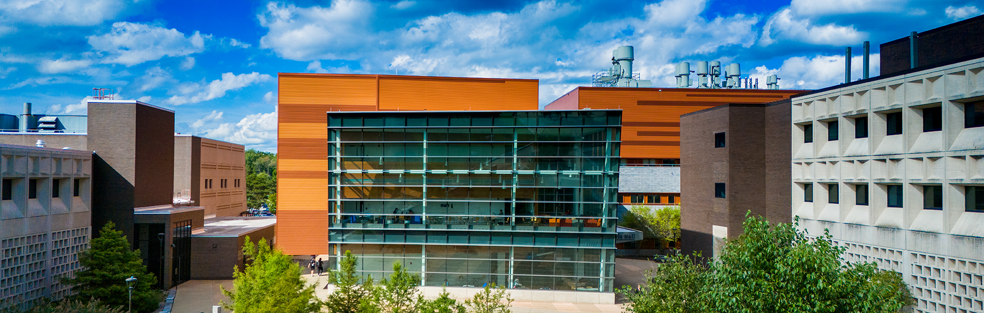 Exterior view of the Davis Center at the University at Buffalo's North Campus in center. 