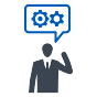 Person with thought bubble and gears. 