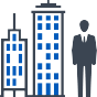 person next to building icon. 