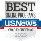 Badge for U.S. News & World Report's 2023 Best Online Programs for Graduate Engineering Schools. 