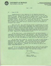 Zoom image: Letter from Dr. Karwan to graduating class 1990