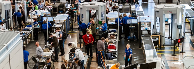 photo of an airport security check. 