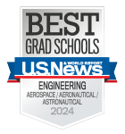 Badge with banner - text reads: "Best Grad Schools, U.S. News & World Report, Engineering, Aerospace/Aeronautical/Astronautical, 2024". 