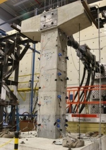 A beam stands in SEESL with connectors to measure its performance.